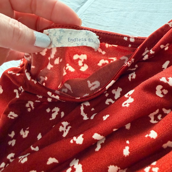 One Shoulder with Cutouts Red Floral Dress - Picture 4 of 4